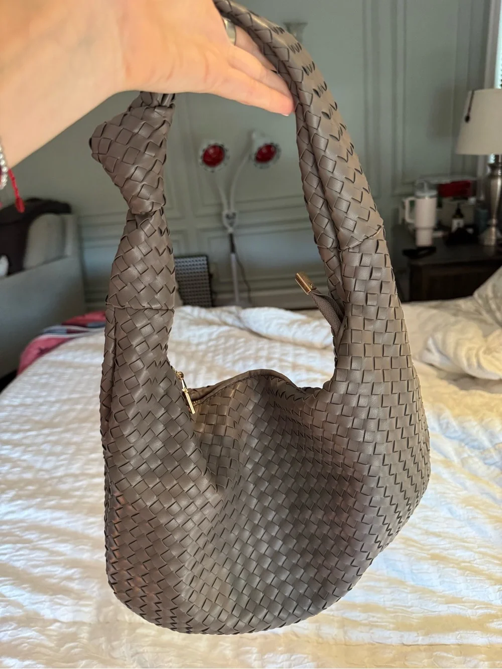 Woven Hobo Shoulder Bag in Taupe